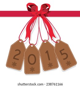 2015 number hanging on red ribbons