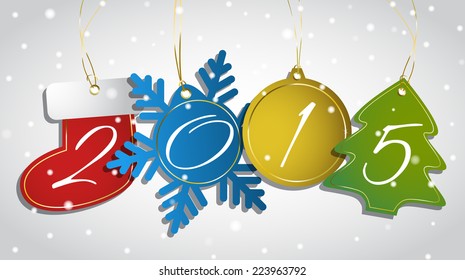 2015 numbers on a Christmas tree decorations. Vector illustration.