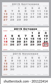 2015 october with red dating mark - current marked holiday is Halloween - vector illustration