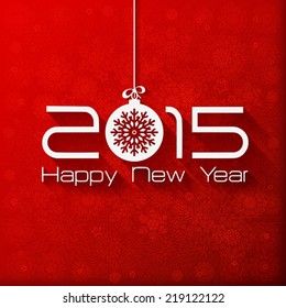 2015 Origami Happy New Year  greeting card on red background pattern with snowflakes.  Vector illustration.