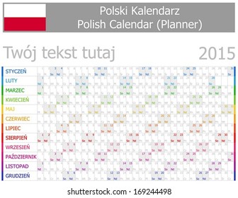 2015 Polish Planner-2 Calendar with Horizontal Months on white background
