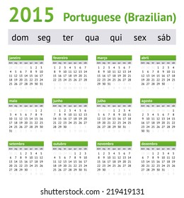 Calendario Portugués Americano 2015. La semana empieza el domingo