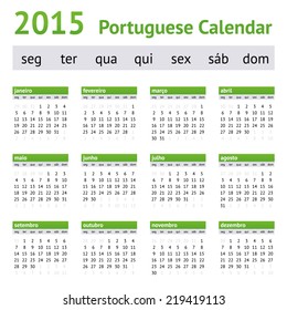 2015 Portuguese European Calendar. Week starts on Monday