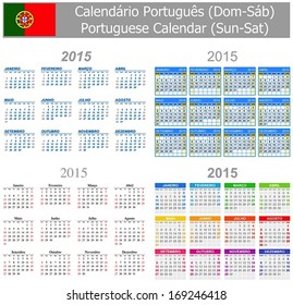 2015 Portuguese Mix Calendar Sun-Sat on white background