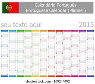 2015 Portuguese Planner Calendar Vertical Months on white background