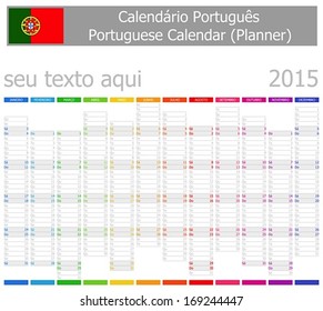 2015 Portuguese Planner-2 Calendar Vertical Months on white background