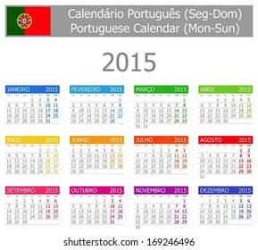 2015 Portuguese Type-1 Calendar Mon-Sun on white background