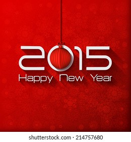 2015 Red Origami Happy New Year Ball  greeting card on red background. Vector illustration.