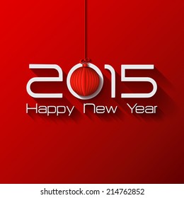 2015 Red Origami Happy New Year Ball  greeting card on red background.  Vector illustration.