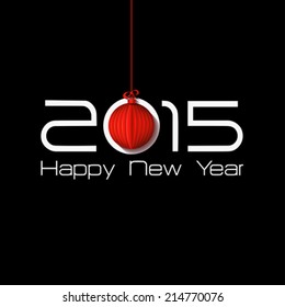 2015 Red Origami Happy New Year Ball  greeting card on black background.  Vector illustration.