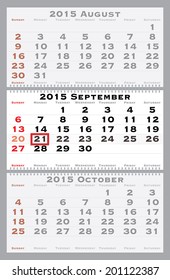 2015 september with red dating mark - current marked holiday is Day of Peace - vector illustration