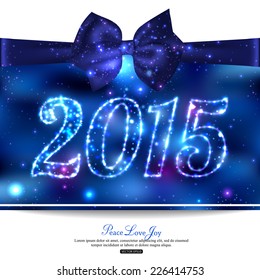 2015 shining blue Christmas background with silk bow