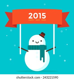 2015 sign with snowman flat design, vector