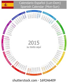 2015 Spanish Circle Calendar Mon-Sun on white background