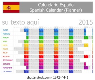 2015 Spanish Planner Calendar with Horizontal Months on white background