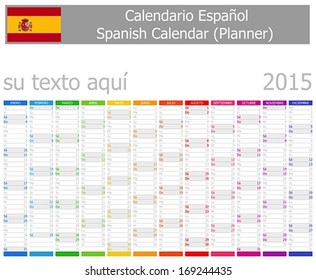 2015 Spanish Planner Calendar with Vertical Months on white background