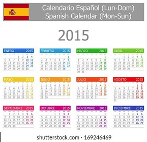 2015 Spanish Type-1 Calendar Mon-Sun on white background