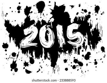 2015 in splatters of black ink or paint, grungy, dirty look