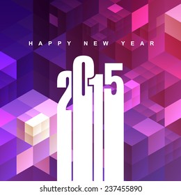 2015 stylish text design with abstract pink and purple shapes background