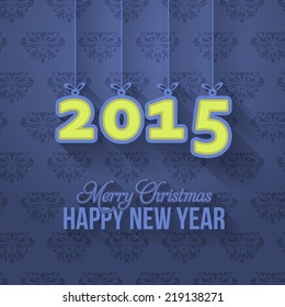 2015 Text Hanging Badge, Tags, Labels, Banner, Cards on Dark Blue Wallpaper