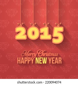 2015 Text Hanging Badge, Tags, Labels, Banner, Cards on Red Wallpaper 