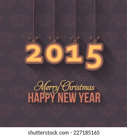 2015 Text Hanging Badge, Tags, Labels, Banner, Cards on Brown Wallpaper 