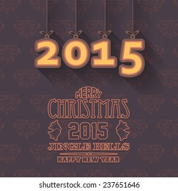 2015 Text Hanging Badge, Tags, Labels, Banner, Cards on Brown Wallpaper 