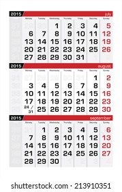 2015 Three-Month Calendar August