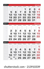 2015 Three-Month Calendar Fabruary