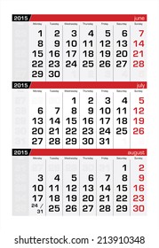 2015 Three-Month Calendar July