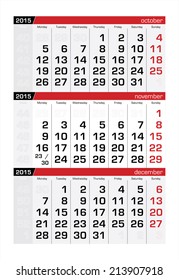 2015 Three-Month Calendar November
