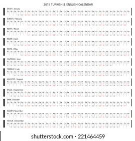 2015 Turkish & English Calendar