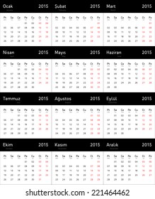 2015 Turkish & English Calendar