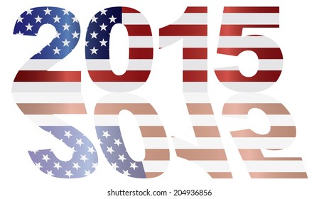 2015 USA Flag Numbers Outline with Reflection Vector Illustration