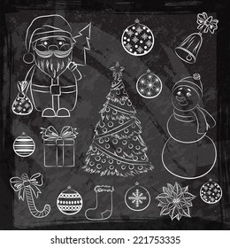 2015 Vector vintage chalk set Christmas and New Year's decorative elements. Suitable for various designs, invitation, thank you card, wrapping paper pattern and scrapbooking. Vector 10 EPS