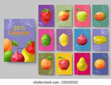 2015 Wall calendar - polygonal fruit. Vector illustration