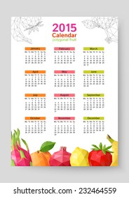 2015 Wall calendar - polygonal fruit. Vector illustration