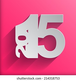 2015 White Paper Origami card  on pink background. Vector illustration.