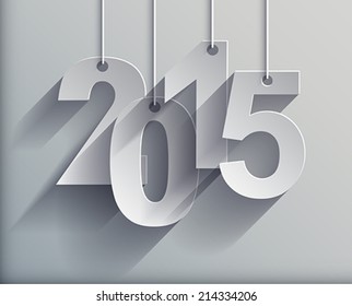 2015 White Paper Origami card  on gray background. Vector illustration.