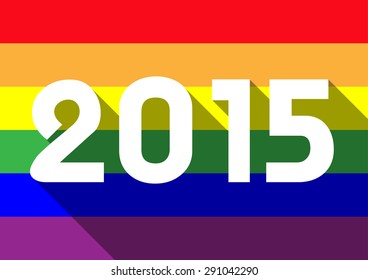 2015 white text on Pride flag colors background