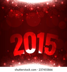 2015 written with curve on red shiny background with snowflakes on top and bottom