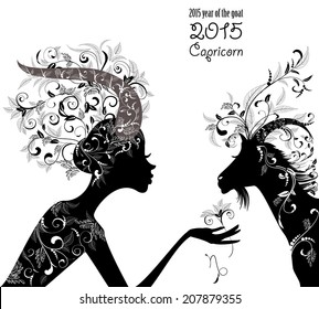 2015 year of the beautiful goat and Zodiac sign Capricorn. fashion girl 