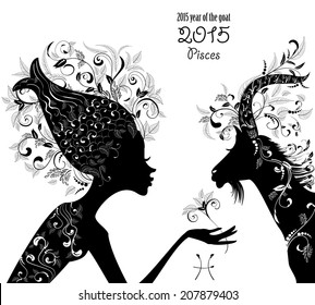 2015 year of the beautiful goat and Zodiac sign Pisces. fashion girl