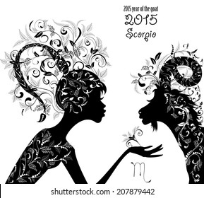 2015 year of the beautiful goat and Zodiac sign Scorpio. fashion girl