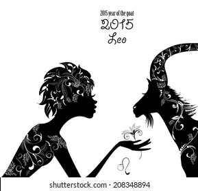 2015 year of the beautiful goat and Zodiac sign leo. fashion girl 