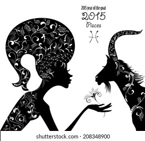 2015 year of the beautiful goat and Zodiac sign pesces. fashion girl