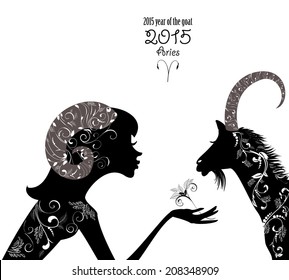 2015 year of the beautiful goat and Zodiac sign aries. fashion girl 