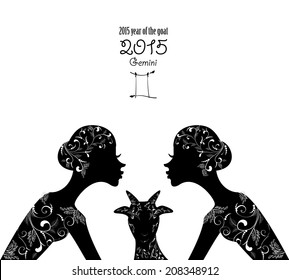 2015 year of the beautiful goat and Zodiac sign gemini. fashion girl 
