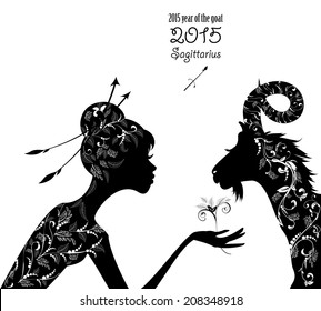 2015 year of the beautiful goat and Zodiac sign sagittarius. fashion girl