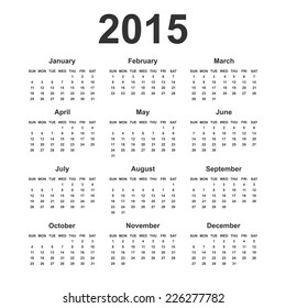  2015 year calendar isolated on white background. vector illustrations